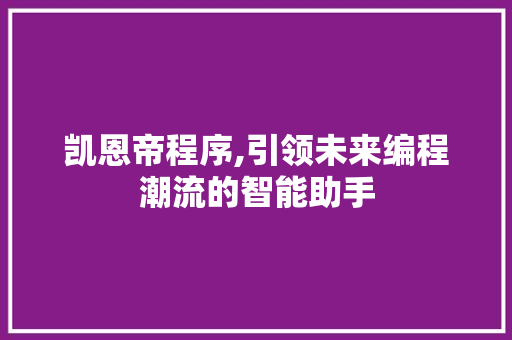 凯恩帝程序,引领未来编程潮流的智能助手 凯恩帝程序,引领未来编程潮流的智能助手 神马SEO