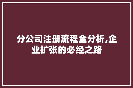 分公司注册流程全分析,企业扩张的必经之路 分公司注册流程全分析,企业扩张的必经之路 必应SEO
