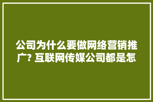 公司为什么要做网络营销推广? 互联网传媒公司都是怎么做的,为什么需要互联网推广呢。 公司为什么要做网络营销推广? 互联网传媒公司都是怎么做的,为什么需要互联网推广呢。 神马SEO