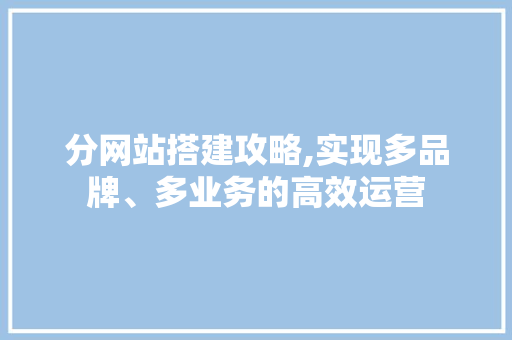 分网站搭建攻略,实现多品牌、多业务的高效运营 分网站搭建攻略,实现多品牌、多业务的高效运营 SEO关键词