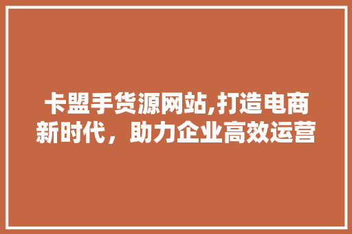 卡盟手货源网站,打造电商新时代，助力企业高效运营