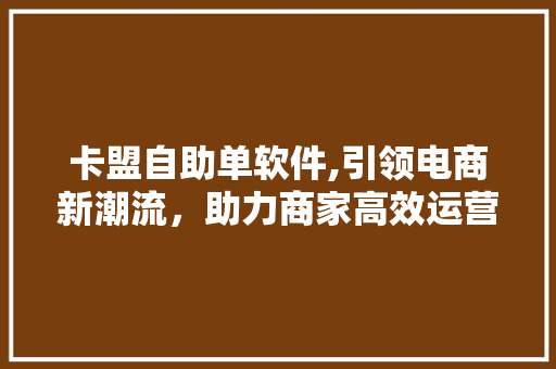 卡盟自助单软件,引领电商新潮流，助力商家高效运营 卡盟自助单软件,引领电商新潮流，助力商家高效运营 SEO关键词