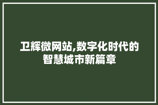 卫辉微网站,数字化时代的智慧城市新篇章 卫辉微网站,数字化时代的智慧城市新篇章 网站建设公司