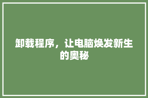 卸载程序，让电脑焕发新生的奥秘 卸载程序，让电脑焕发新生的奥秘 必应SEO