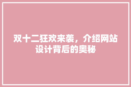 双十二狂欢来袭，介绍网站设计背后的奥秘 双十二狂欢来袭，介绍网站设计背后的奥秘 神马SEO