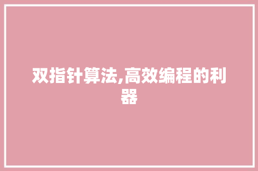 双指针算法,高效编程的利器 双指针算法,高效编程的利器 SEO关键词
