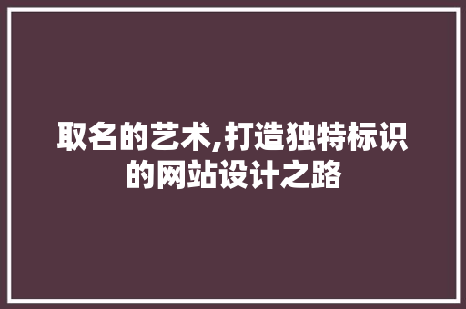 取名的艺术,打造独特标识的网站设计之路 取名的艺术,打造独特标识的网站设计之路 SEO关键词