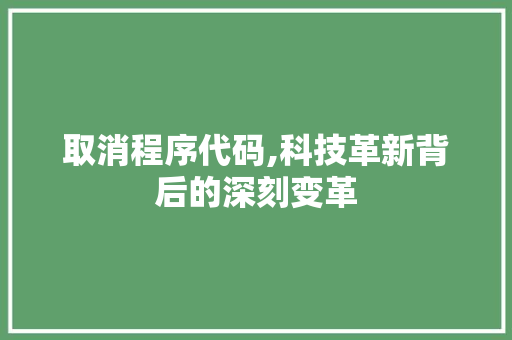 取消程序代码,科技革新背后的深刻变革 取消程序代码,科技革新背后的深刻变革 神马SEO