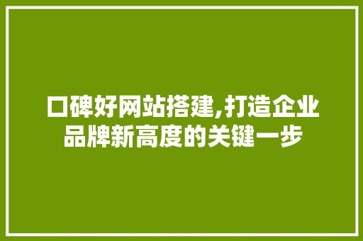 口碑好网站搭建,打造企业品牌新高度的关键一步