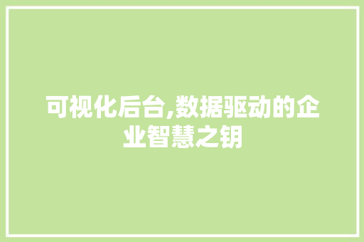 可视化后台,数据驱动的企业智慧之钥 可视化后台,数据驱动的企业智慧之钥 网站建设公司