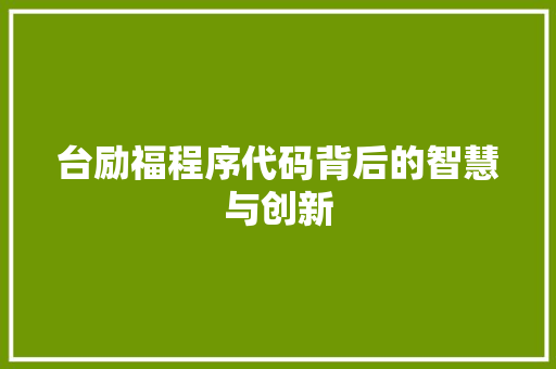台励福程序代码背后的智慧与创新 台励福程序代码背后的智慧与创新 网站建设公司