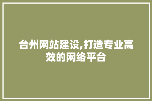 台州网站建设,打造专业高效的网络平台