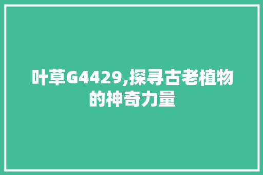 叶草G4429,探寻古老植物的神奇力量