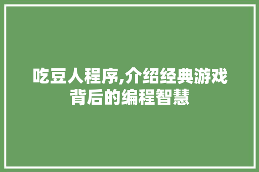 吃豆人程序,介绍经典游戏背后的编程智慧 吃豆人程序,介绍经典游戏背后的编程智慧 网站建设公司