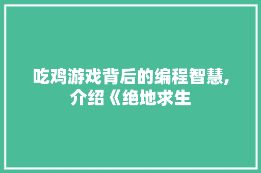 吃鸡游戏背后的编程智慧,介绍《绝地求生 吃鸡游戏背后的编程智慧,介绍《绝地求生 网站建设公司