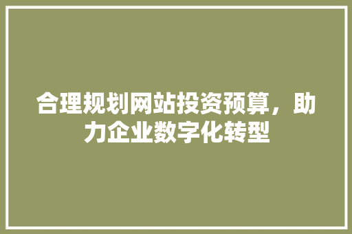 合理规划网站投资预算，助力企业数字化转型 合理规划网站投资预算，助力企业数字化转型 SEO关键词