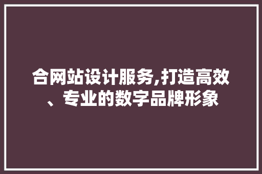 合网站设计服务,打造高效、专业的数字品牌形象 合网站设计服务,打造高效、专业的数字品牌形象 网站建设公司