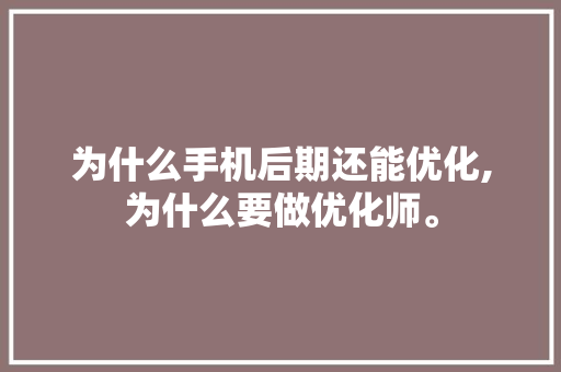 为什么手机后期还能优化,为什么要做优化师。 为什么手机后期还能优化,为什么要做优化师。 百度SEO