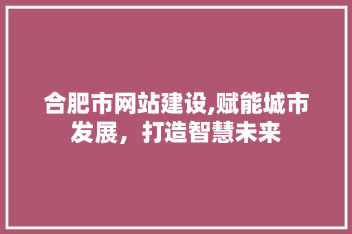 合肥市网站建设,赋能城市发展，打造智慧未来 合肥市网站建设,赋能城市发展，打造智慧未来 神马SEO