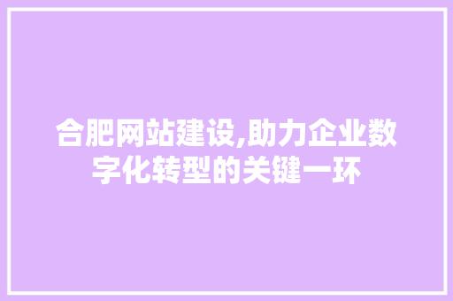 合肥网站建设,助力企业数字化转型的关键一环 合肥网站建设,助力企业数字化转型的关键一环 SEO关键词
