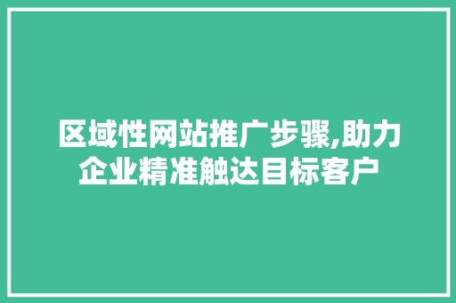 区域性网站推广步骤,助力企业精准触达目标客户