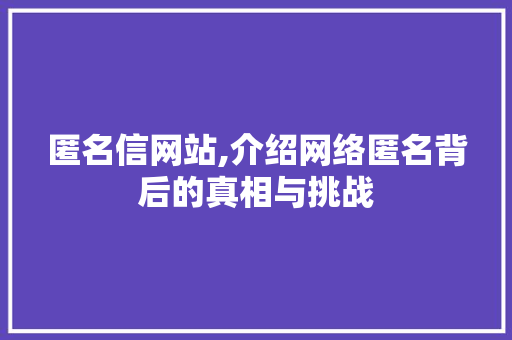 匿名信网站,介绍网络匿名背后的真相与挑战 匿名信网站,介绍网络匿名背后的真相与挑战 必应SEO