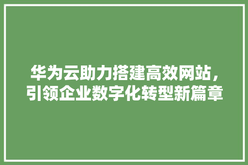 华为云助力搭建高效网站，引领企业数字化转型新篇章 华为云助力搭建高效网站，引领企业数字化转型新篇章 神马SEO