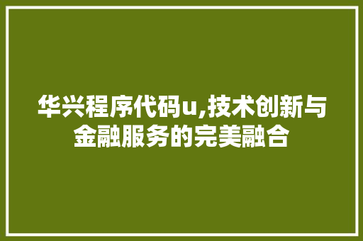 华兴程序代码u,技术创新与金融服务的完美融合 华兴程序代码u,技术创新与金融服务的完美融合 SEO关键词