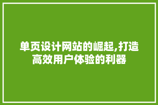 单页设计网站的崛起,打造高效用户体验的利器