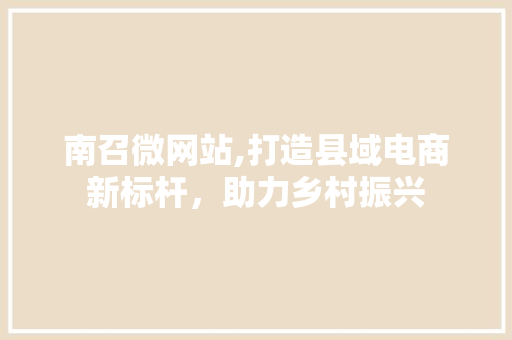 南召微网站,打造县域电商新标杆，助力乡村振兴