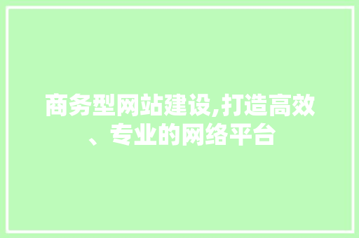 商务型网站建设,打造高效、专业的网络平台
