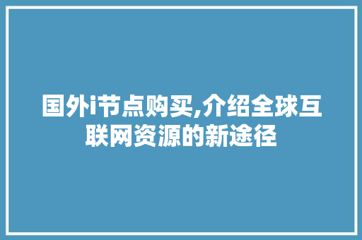国外i节点购买,介绍全球互联网资源的新途径 国外i节点购买,介绍全球互联网资源的新途径 必应SEO