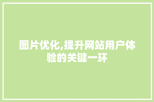 图片优化,提升网站用户体验的关键一环