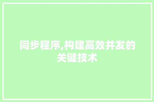 同步程序,构建高效并发的关键技术