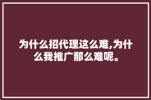 为什么招代理这么难,为什么我推广那么难呢。 为什么招代理这么难,为什么我推广那么难呢。 神马SEO