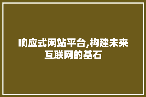 响应式网站平台,构建未来互联网的基石 响应式网站平台,构建未来互联网的基石 SEO关键词