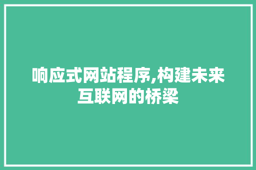 响应式网站程序,构建未来互联网的桥梁 响应式网站程序,构建未来互联网的桥梁 神马SEO