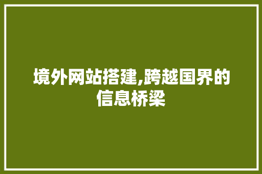 境外网站搭建,跨越国界的信息桥梁 境外网站搭建,跨越国界的信息桥梁 神马SEO