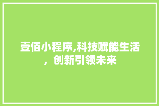 壹佰小程序,科技赋能生活，创新引领未来 壹佰小程序,科技赋能生活，创新引领未来 网站建设公司