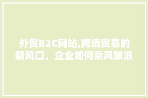 外贸B2C网站,跨境贸易的新风口，企业如何乘风破浪 外贸B2C网站,跨境贸易的新风口，企业如何乘风破浪 神马SEO
