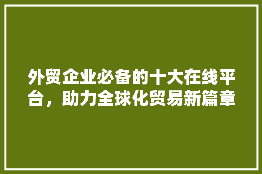 外贸企业必备的十大在线平台，助力全球化贸易新篇章 外贸企业必备的十大在线平台，助力全球化贸易新篇章 SEO关键词