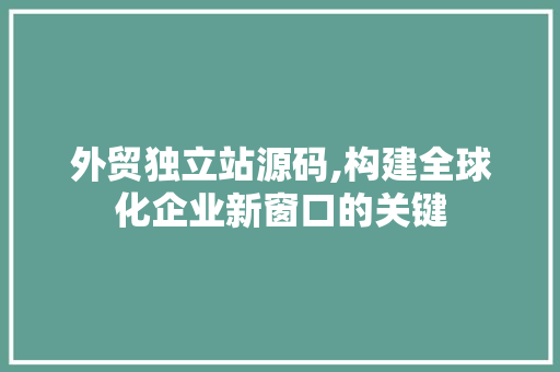 外贸独立站源码,构建全球化企业新窗口的关键 外贸独立站源码,构建全球化企业新窗口的关键 SEO关键词