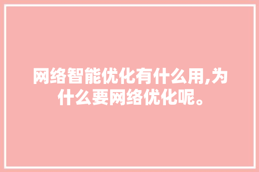 网络智能优化有什么用,为什么要网络优化呢。 网络智能优化有什么用,为什么要网络优化呢。 SEO关键词