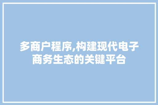 多商户程序,构建现代电子商务生态的关键平台