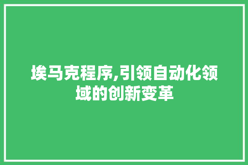 埃马克程序,引领自动化领域的创新变革 埃马克程序,引领自动化领域的创新变革 搜狗SEO