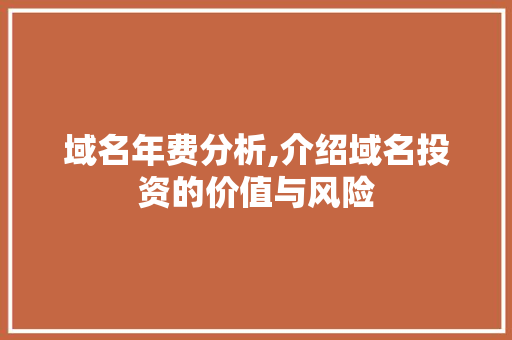 域名年费分析,介绍域名投资的价值与风险 域名年费分析,介绍域名投资的价值与风险 神马SEO