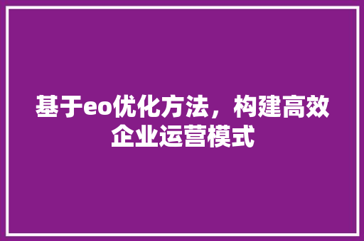 基于eo优化方法，构建高效企业运营模式 基于eo优化方法，构建高效企业运营模式 百度SEO