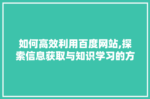 如何高效利用百度网站,探索信息获取与知识学习的方法