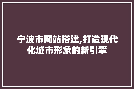 宁波市网站搭建,打造现代化城市形象的新引擎