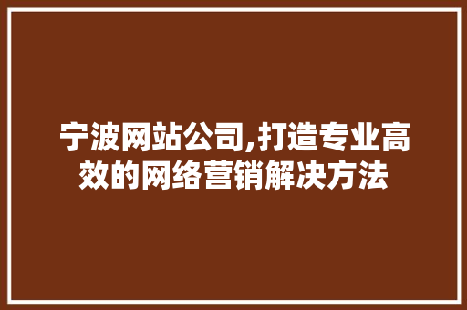 宁波网站公司,打造专业高效的网络营销解决方法